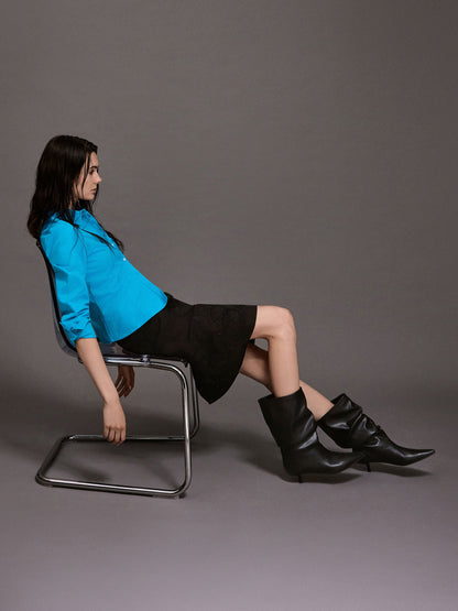 CHARLES & KEITH Popular / Ruched Kitten-Heel Calf Boots - Black