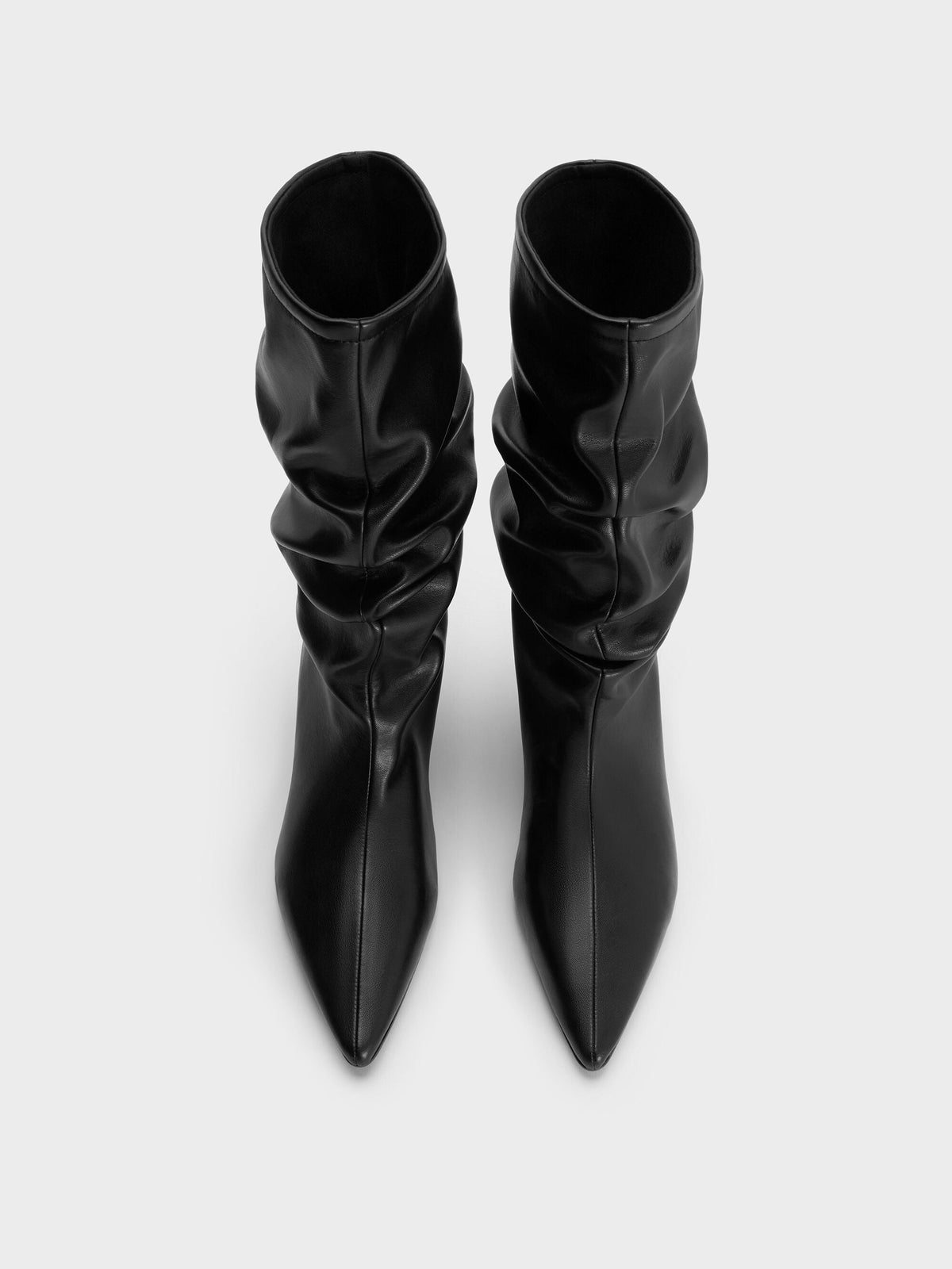 CHARLES & KEITH Popular / Ruched Kitten-Heel Calf Boots - Black