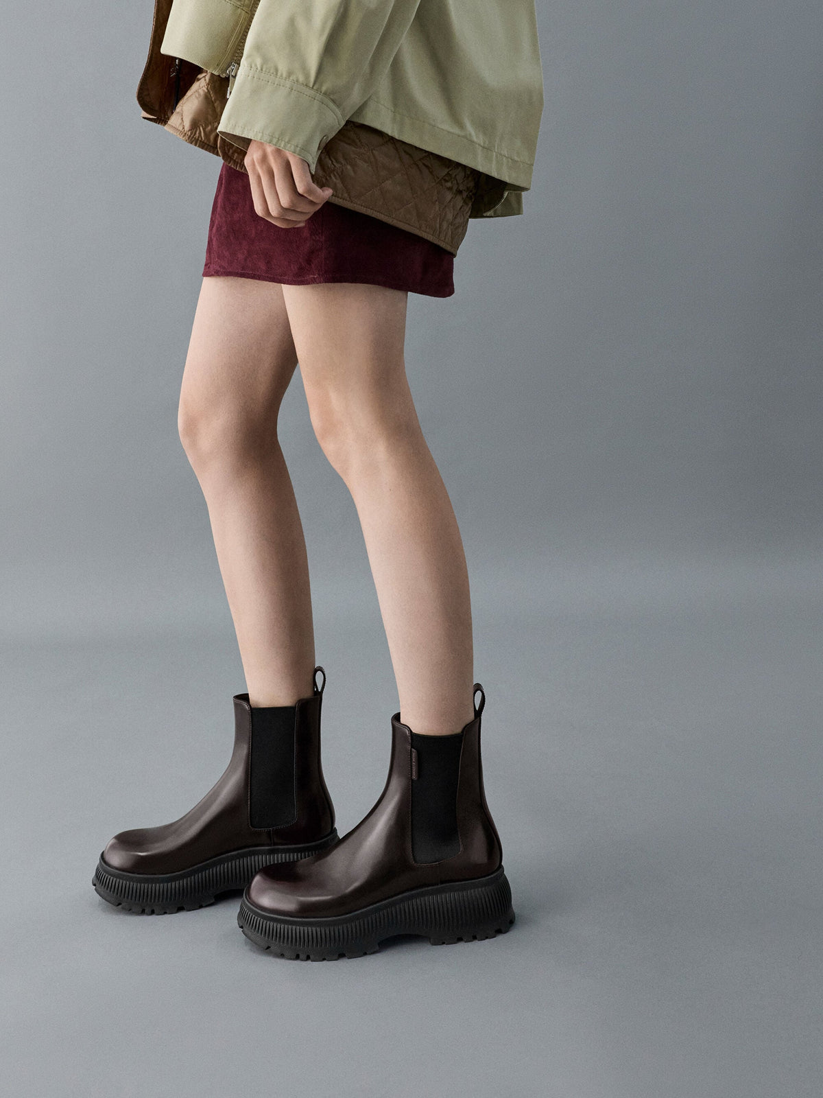 CHARLES & KEITH Special Offer / Darra Ridged-Sole Ankle Boots - Burgundy