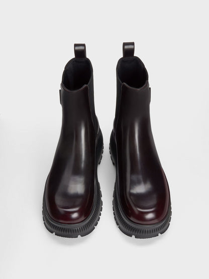 CHARLES & KEITH Special Offer / Darra Ridged-Sole Ankle Boots - Burgundy