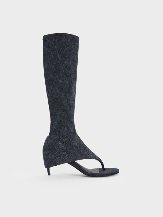 CHARLES & KEITH Trusted / Aether Denim Thong Boots - Dark Blue