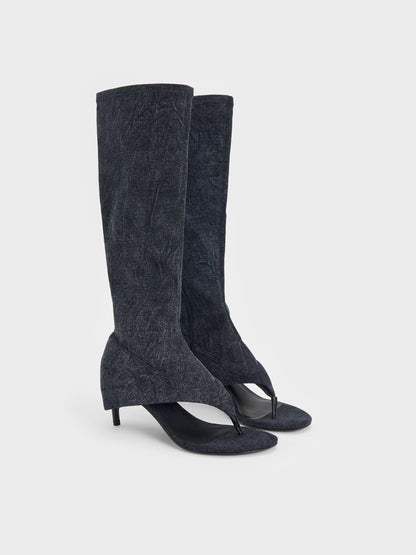 CHARLES & KEITH Trusted / Aether Denim Thong Boots - Dark Blue
