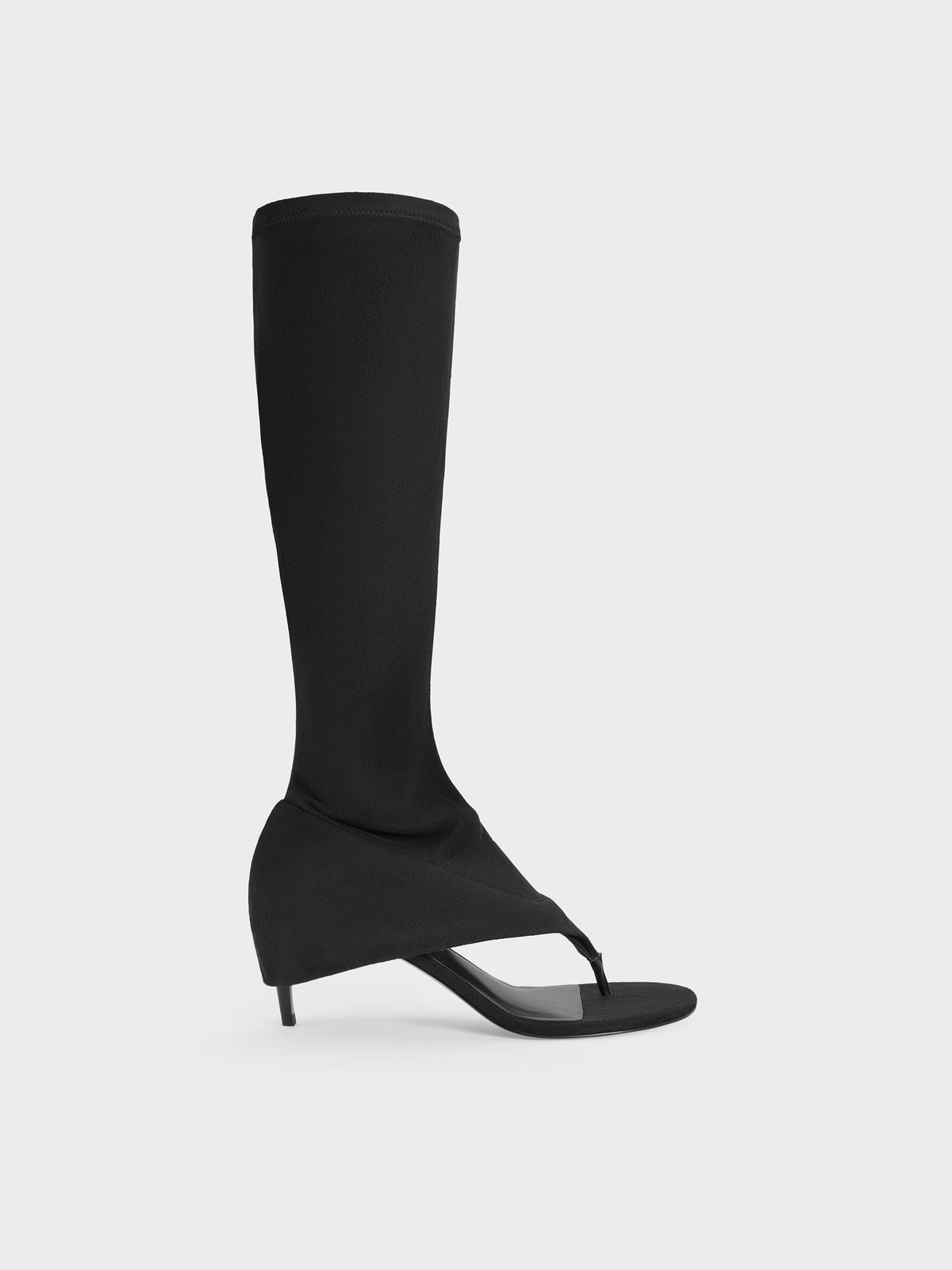 CHARLES & KEITH New / Aether Faux Suede Thong Boots - Black Textured