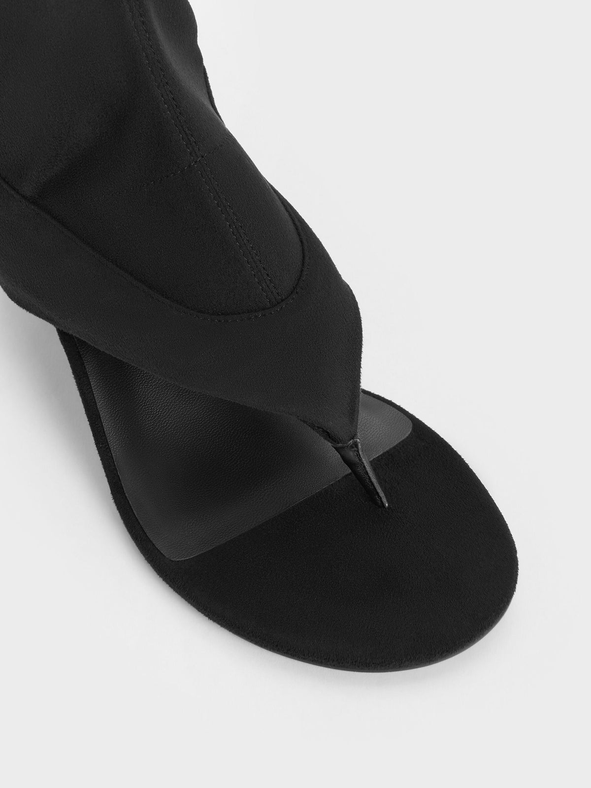CHARLES & KEITH New / Aether Faux Suede Thong Boots - Black Textured