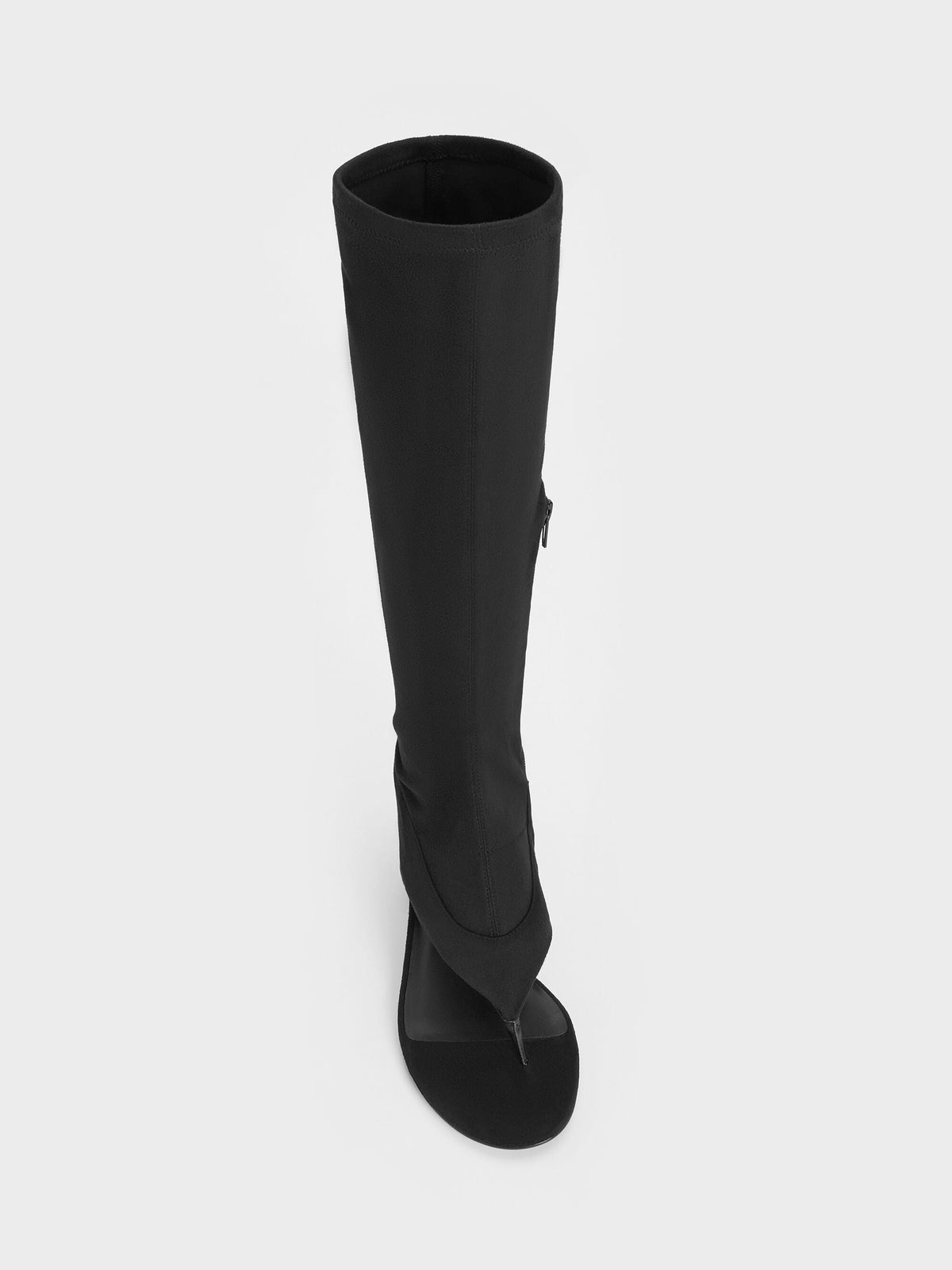 CHARLES & KEITH New / Aether Faux Suede Thong Boots - Black Textured