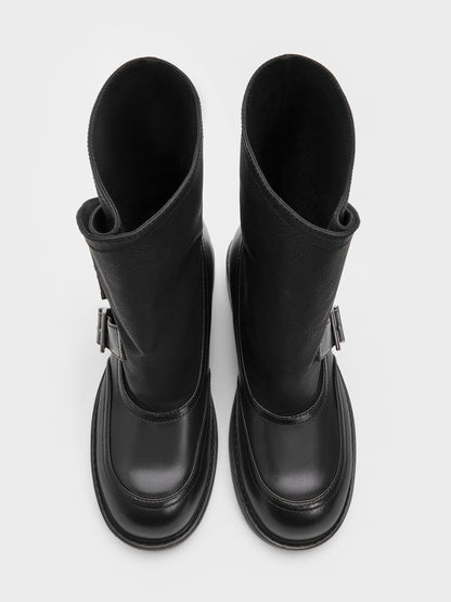 CHARLES & KEITH Discount / Aether Buckled Calf Boots - Black
