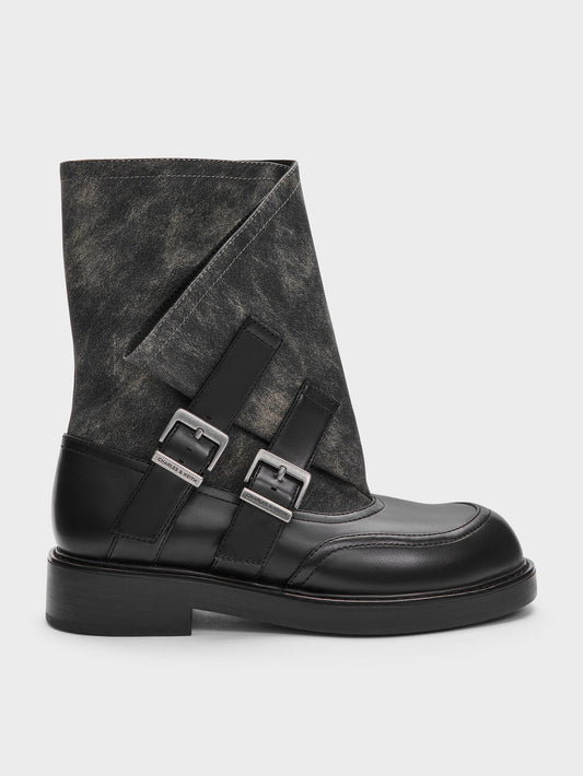CHARLES & KEITH Recommended / Aether Buckled Calf Boots - Dark Grey