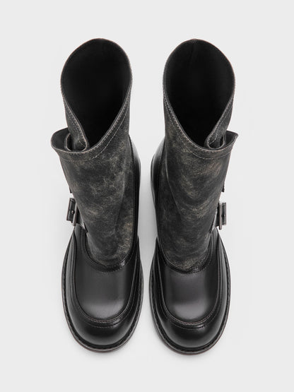 CHARLES & KEITH Recommended / Aether Buckled Calf Boots - Dark Grey