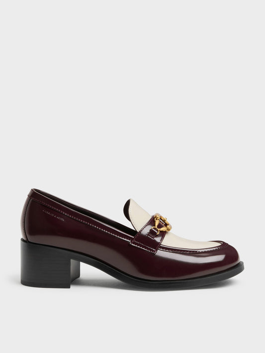 CHARLES & KEITH Trending / Two-Tone Metallic-Buckle Loafer Pumps - Burgundy
