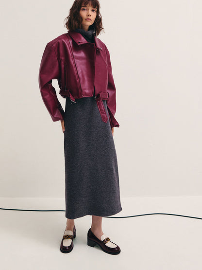 CHARLES & KEITH Trending / Two-Tone Metallic-Buckle Loafer Pumps - Burgundy