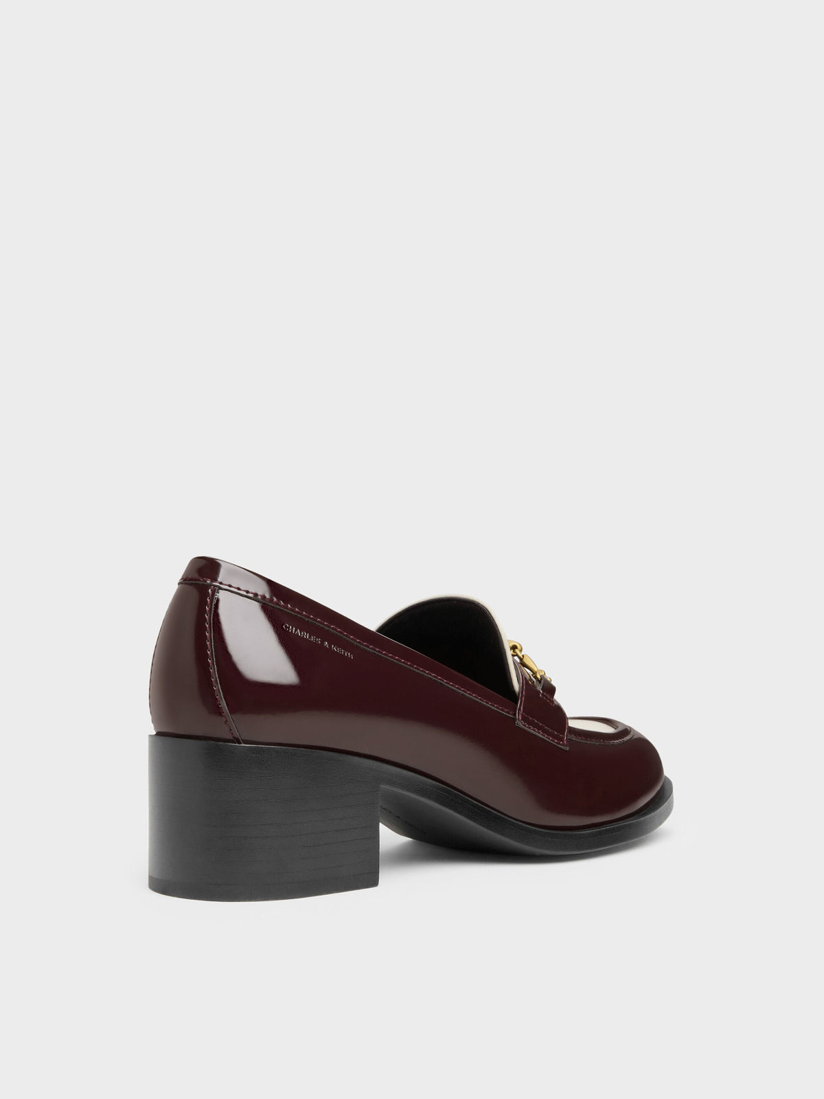 CHARLES & KEITH Trending / Two-Tone Metallic-Buckle Loafer Pumps - Burgundy