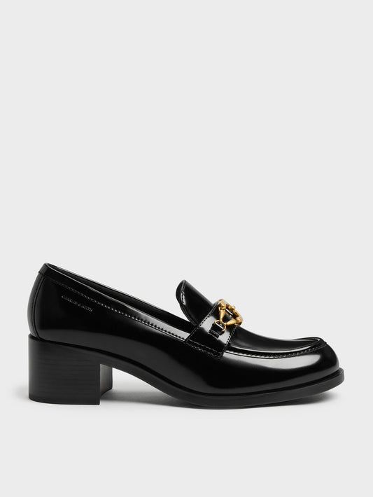CHARLES & KEITH Quality / Metallic-Buckle Loafer Pumps - Black Box