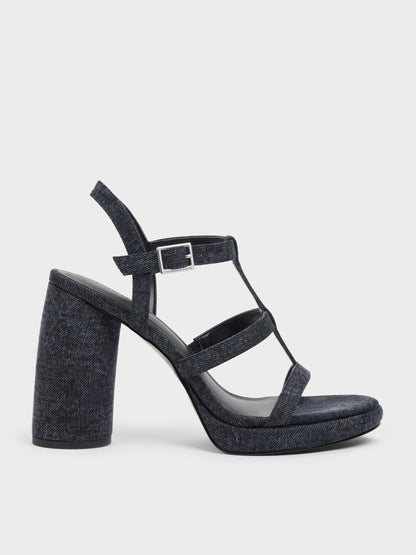 CHARLES & KEITH Great Value / Aether Denim Platform Sandals - Dark Blue