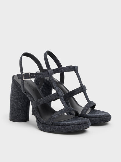 CHARLES & KEITH Great Value / Aether Denim Platform Sandals - Dark Blue