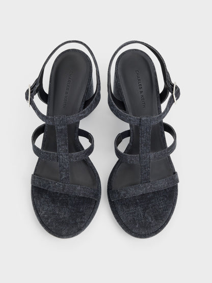 CHARLES & KEITH Great Value / Aether Denim Platform Sandals - Dark Blue