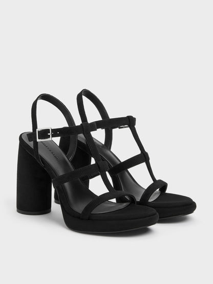 CHARLES & KEITH Best Seller / Aether Faux Suede Platform Sandals - Black Textured