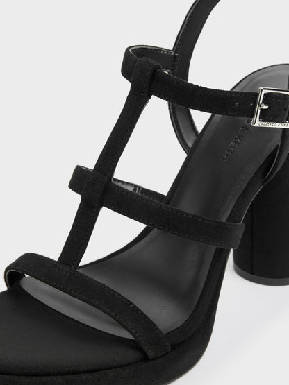 CHARLES & KEITH Best Seller / Aether Faux Suede Platform Sandals - Black Textured
