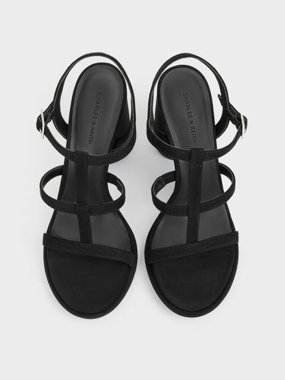 CHARLES & KEITH Best Seller / Aether Faux Suede Platform Sandals - Black Textured