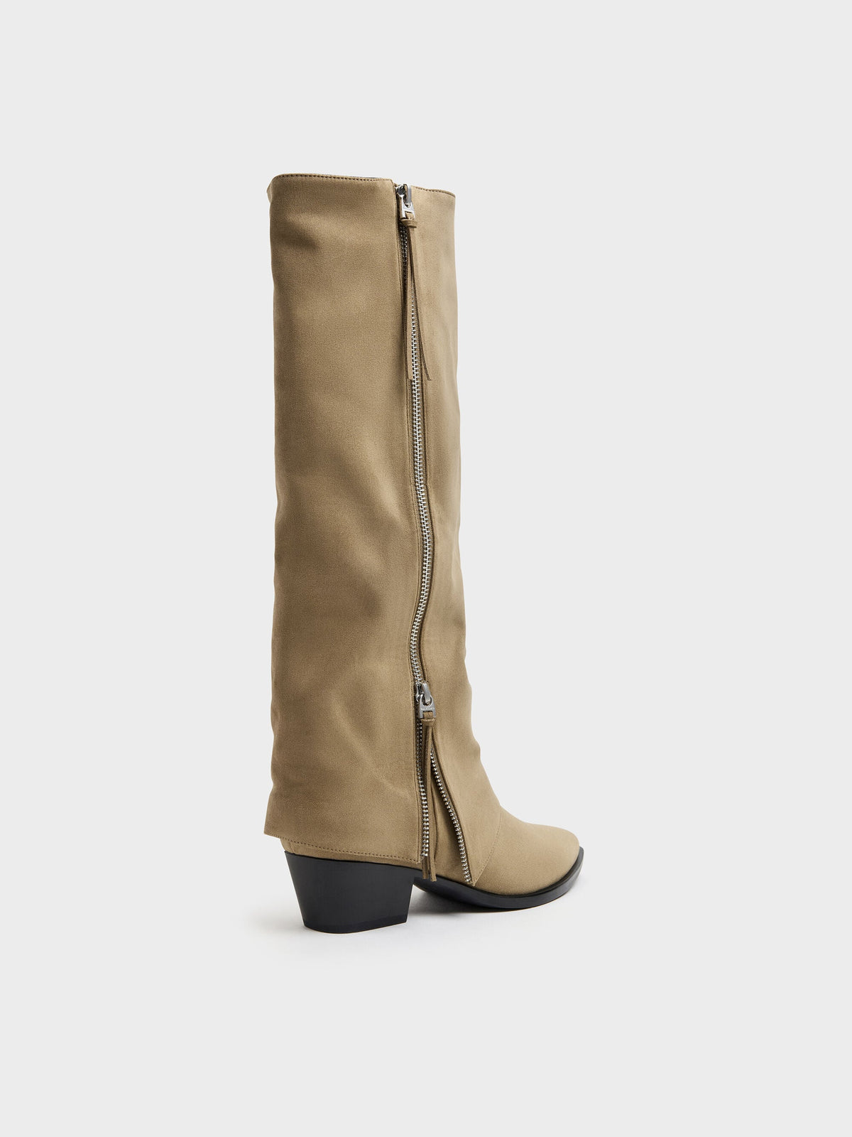 CHARLES & KEITH Premium / Aether Faux Suede Tassel-Zip Knee-High Boots - Khaki