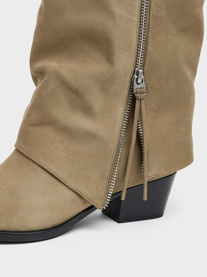 CHARLES & KEITH Premium / Aether Faux Suede Tassel-Zip Knee-High Boots - Khaki