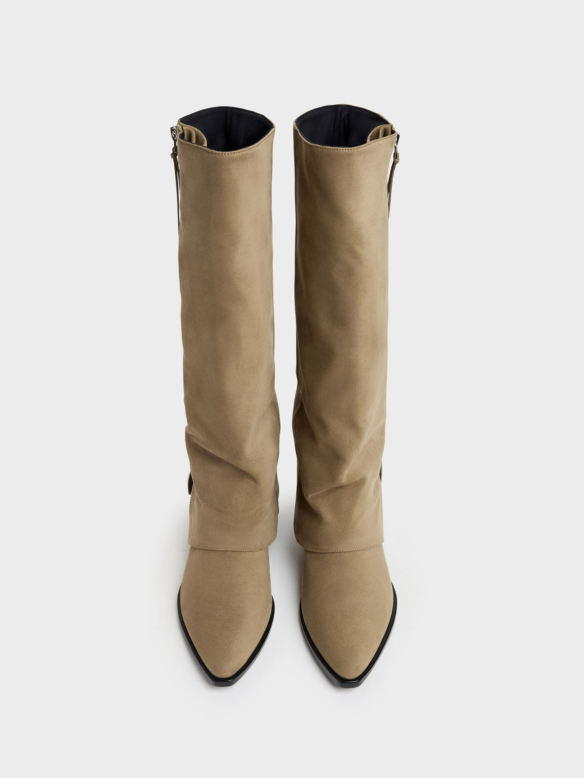 CHARLES & KEITH Premium / Aether Faux Suede Tassel-Zip Knee-High Boots - Khaki