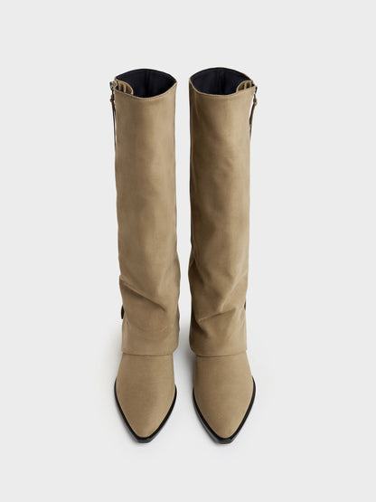 CHARLES & KEITH Premium / Aether Faux Suede Tassel-Zip Knee-High Boots - Khaki