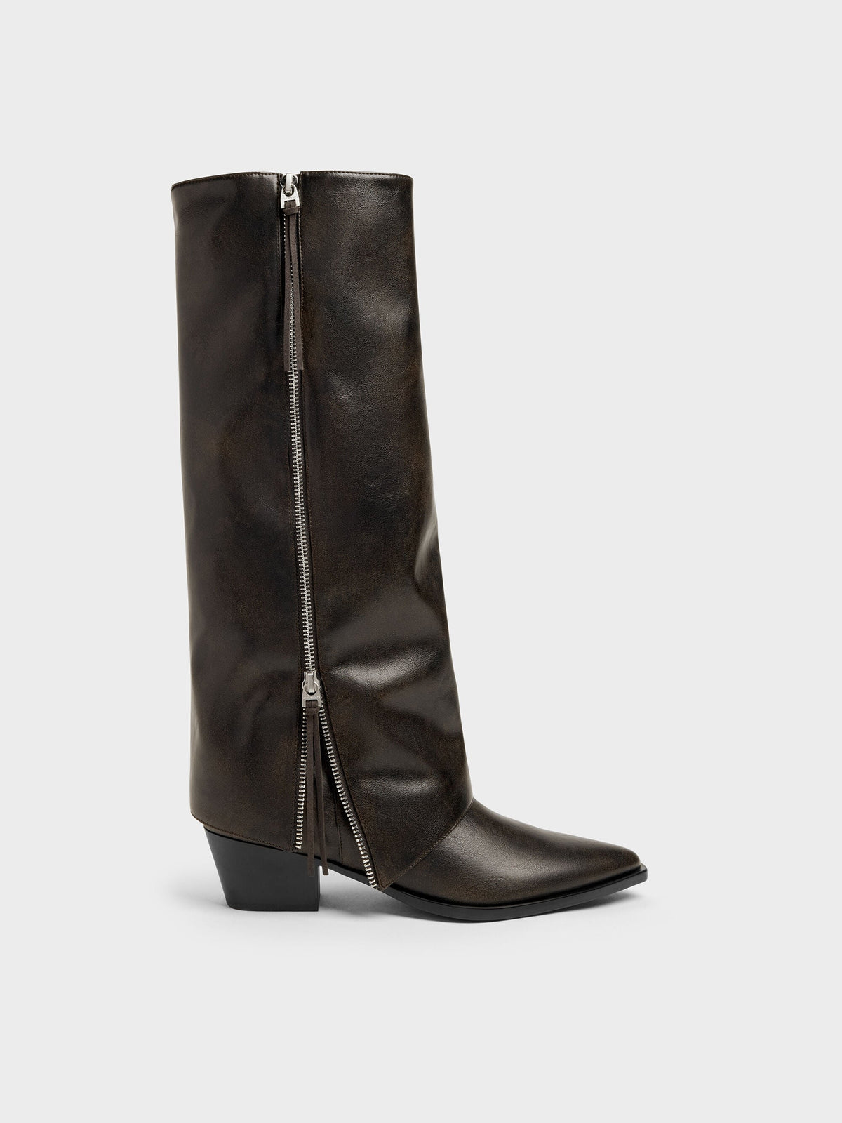 CHARLES & KEITH Hot Sale / Aether Tassel-Zip Knee-High Boots - Dark Brown