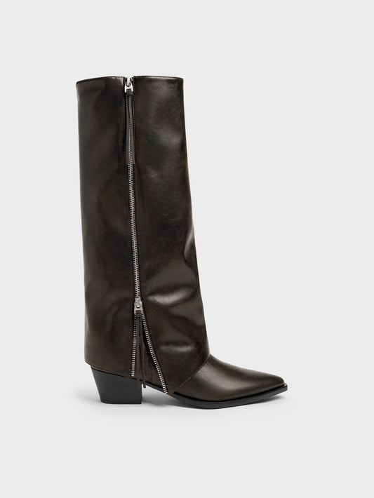 CHARLES & KEITH Hot Sale / Aether Tassel-Zip Knee-High Boots - Dark Brown