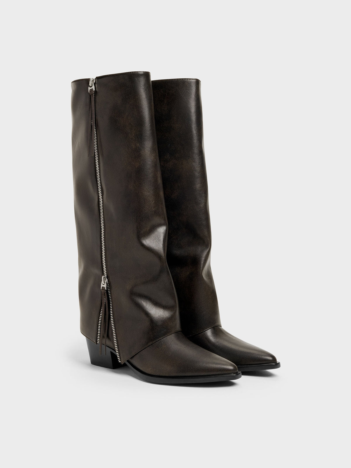 CHARLES & KEITH Hot Sale / Aether Tassel-Zip Knee-High Boots - Dark Brown