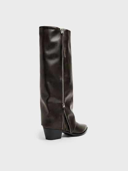 CHARLES & KEITH Hot Sale / Aether Tassel-Zip Knee-High Boots - Dark Brown