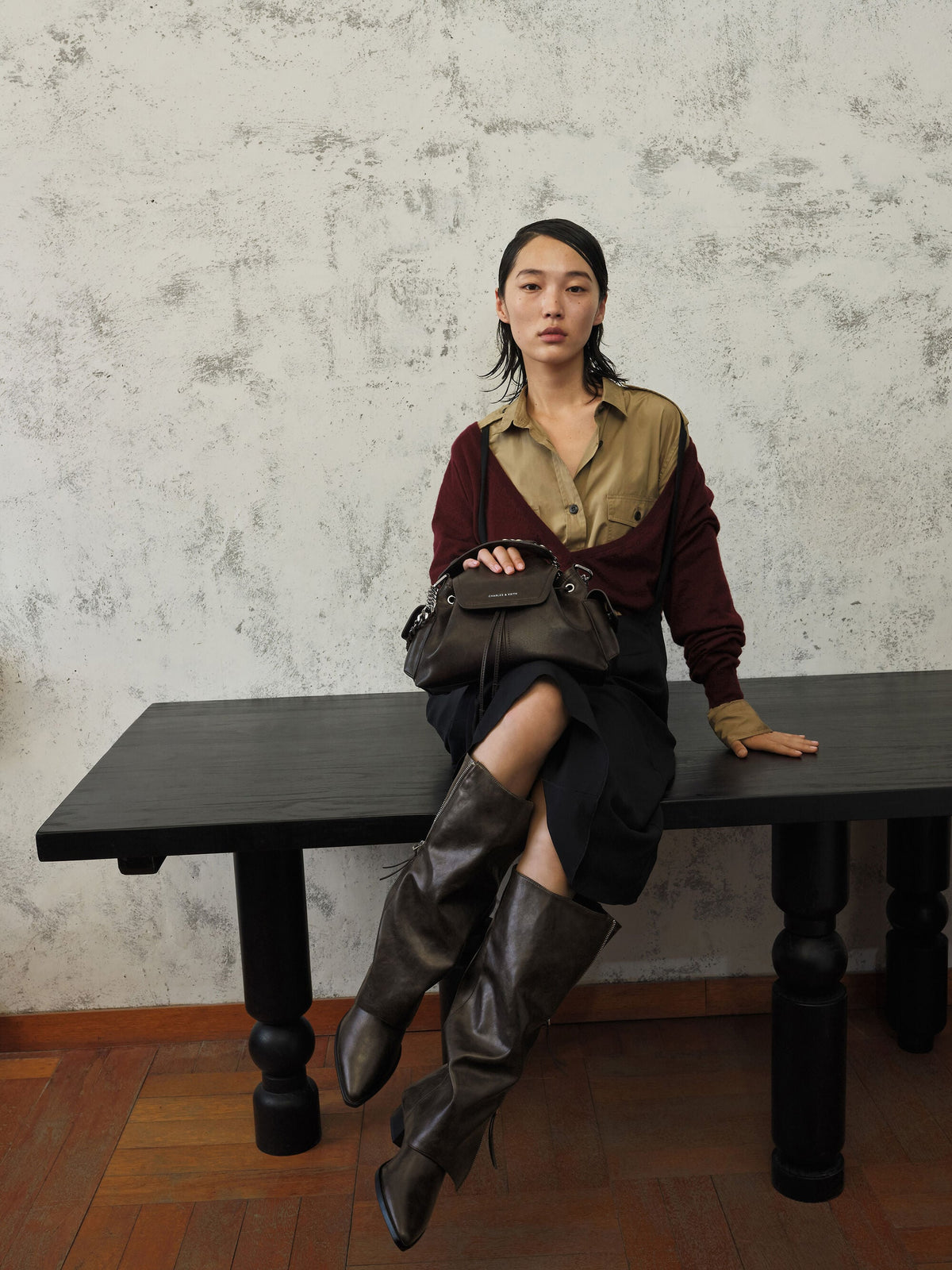 CHARLES & KEITH Hot Sale / Aether Tassel-Zip Knee-High Boots - Dark Brown