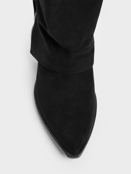 CHARLES & KEITH Featured / Aether Faux Suede Tassel-Zip Knee-High Boots - Black Textured