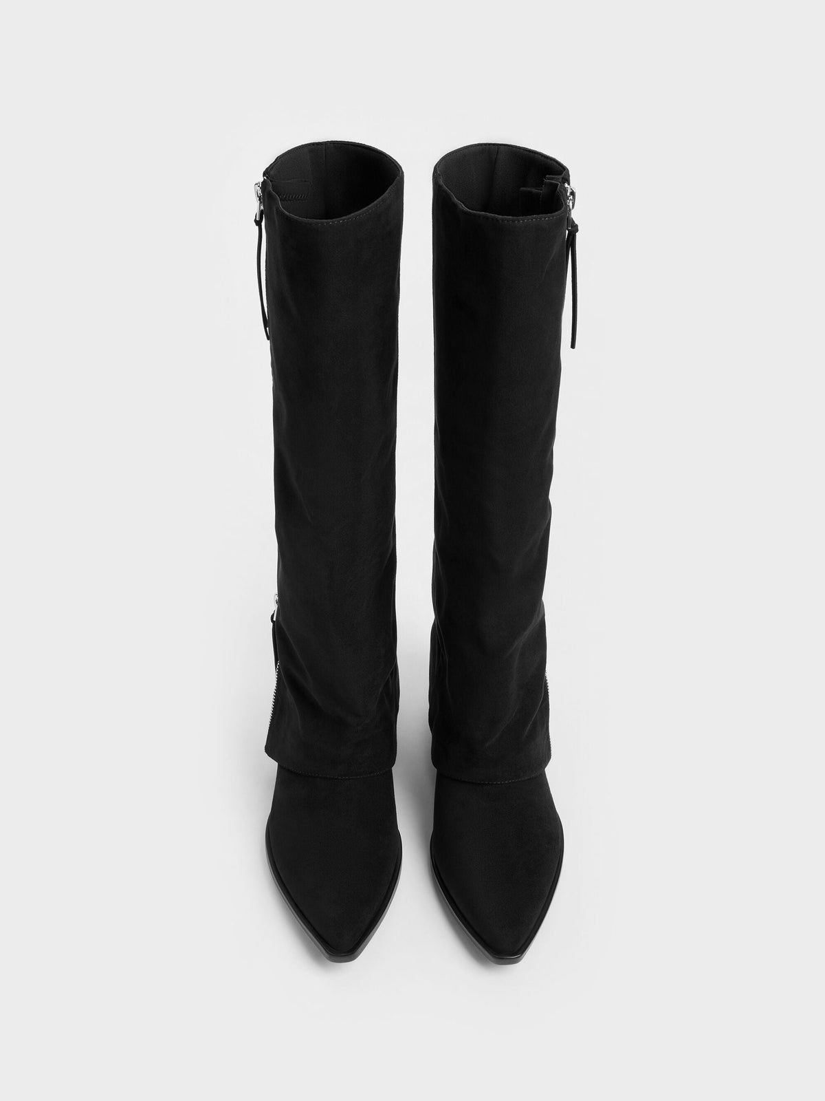 CHARLES & KEITH Featured / Aether Faux Suede Tassel-Zip Knee-High Boots - Black Textured