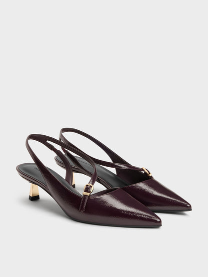 CHARLES & KEITH Featured / Asymmetric D'Orsay Slingback Pumps - Burgundy