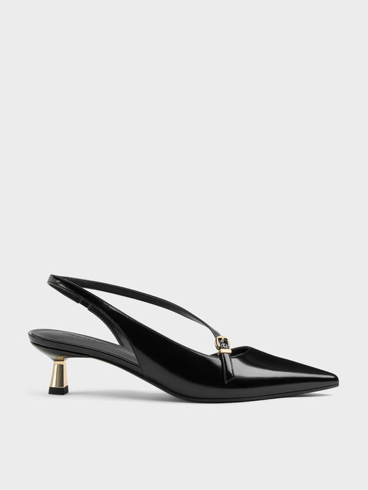 CHARLES & KEITH Latest / Asymmetric D'Orsay Slingback Pumps - Black Box