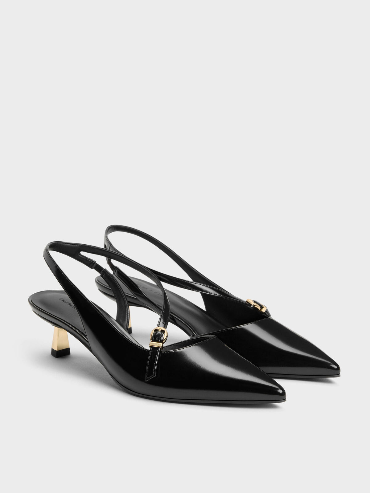 CHARLES & KEITH Latest / Asymmetric D'Orsay Slingback Pumps - Black Box