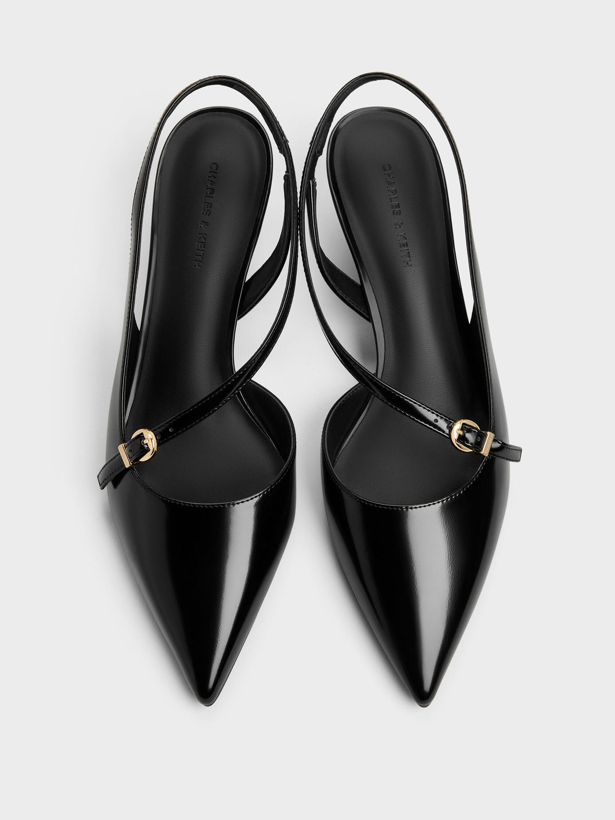 CHARLES & KEITH Latest / Asymmetric D'Orsay Slingback Pumps - Black Box