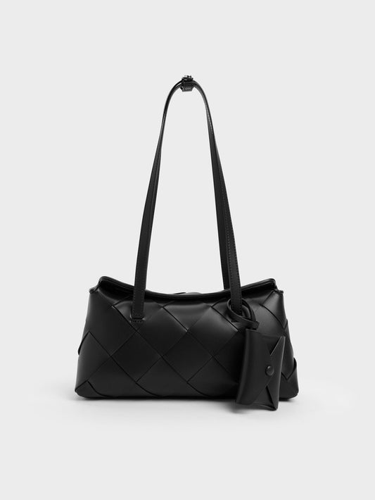 CHARLES & KEITH Hot Sale / Maribel Woven Trapeze Shoulder Bag - Black