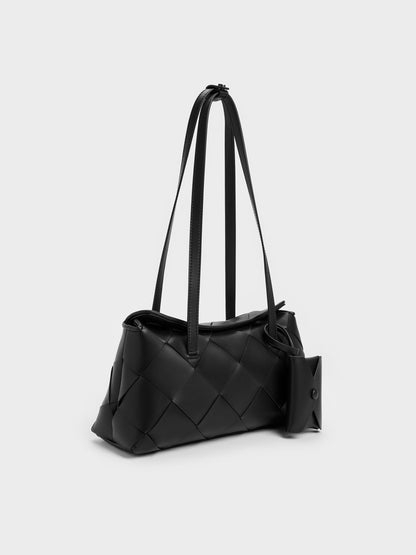 CHARLES & KEITH Hot Sale / Maribel Woven Trapeze Shoulder Bag - Black