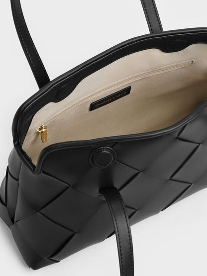 CHARLES & KEITH Hot Sale / Maribel Woven Trapeze Shoulder Bag - Black