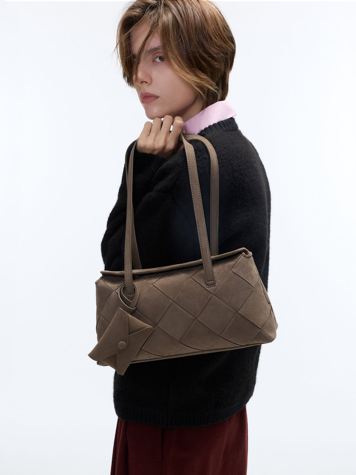 CHARLES & KEITH Latest / Maribel Woven Trapeze Shoulder Bag - Stone Grey