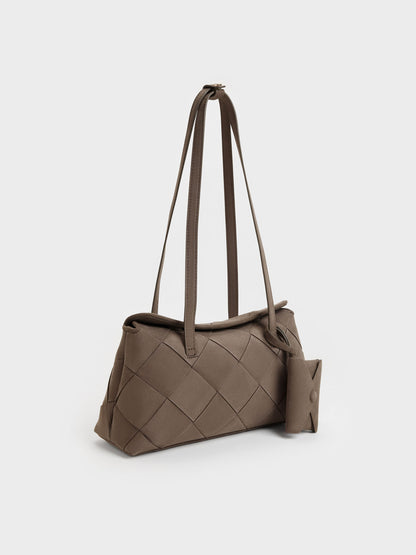 CHARLES & KEITH Latest / Maribel Woven Trapeze Shoulder Bag - Stone Grey