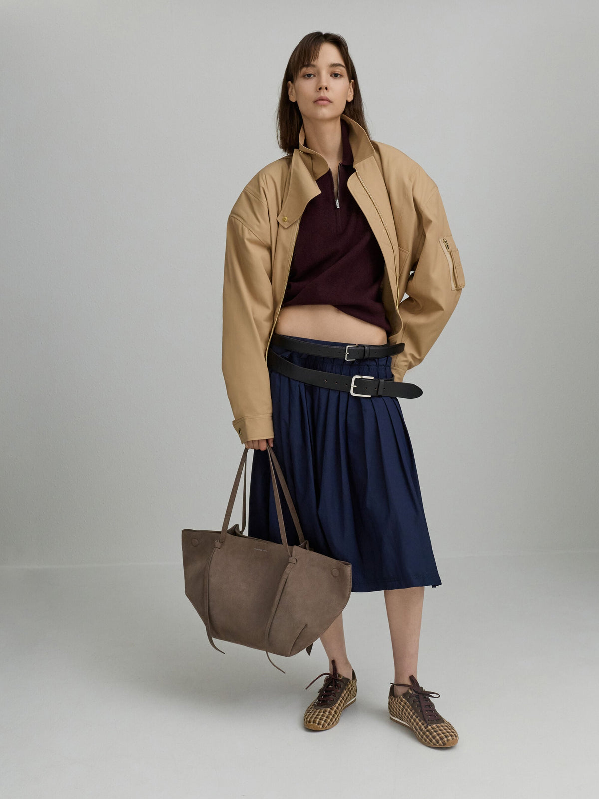 CHARLES & KEITH Popular / XL Calla Tote Bag - Stone Grey