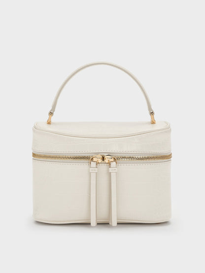 CHARLES & KEITH Deals / Pansy Croc-Effect Vanity Bag - Cream