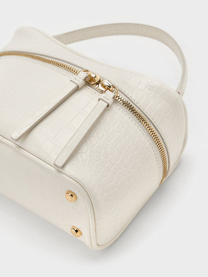 CHARLES & KEITH Deals / Pansy Croc-Effect Vanity Bag - Cream
