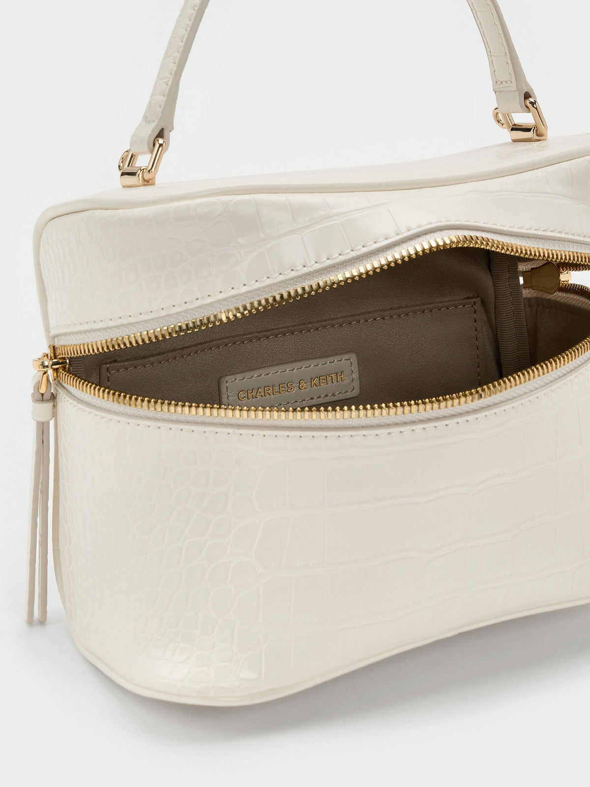CHARLES & KEITH Deals / Pansy Croc-Effect Vanity Bag - Cream