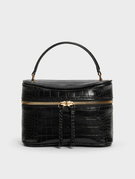 CHARLES & KEITH Best Seller / Pansy Croc-Effect Vanity Bag - Black