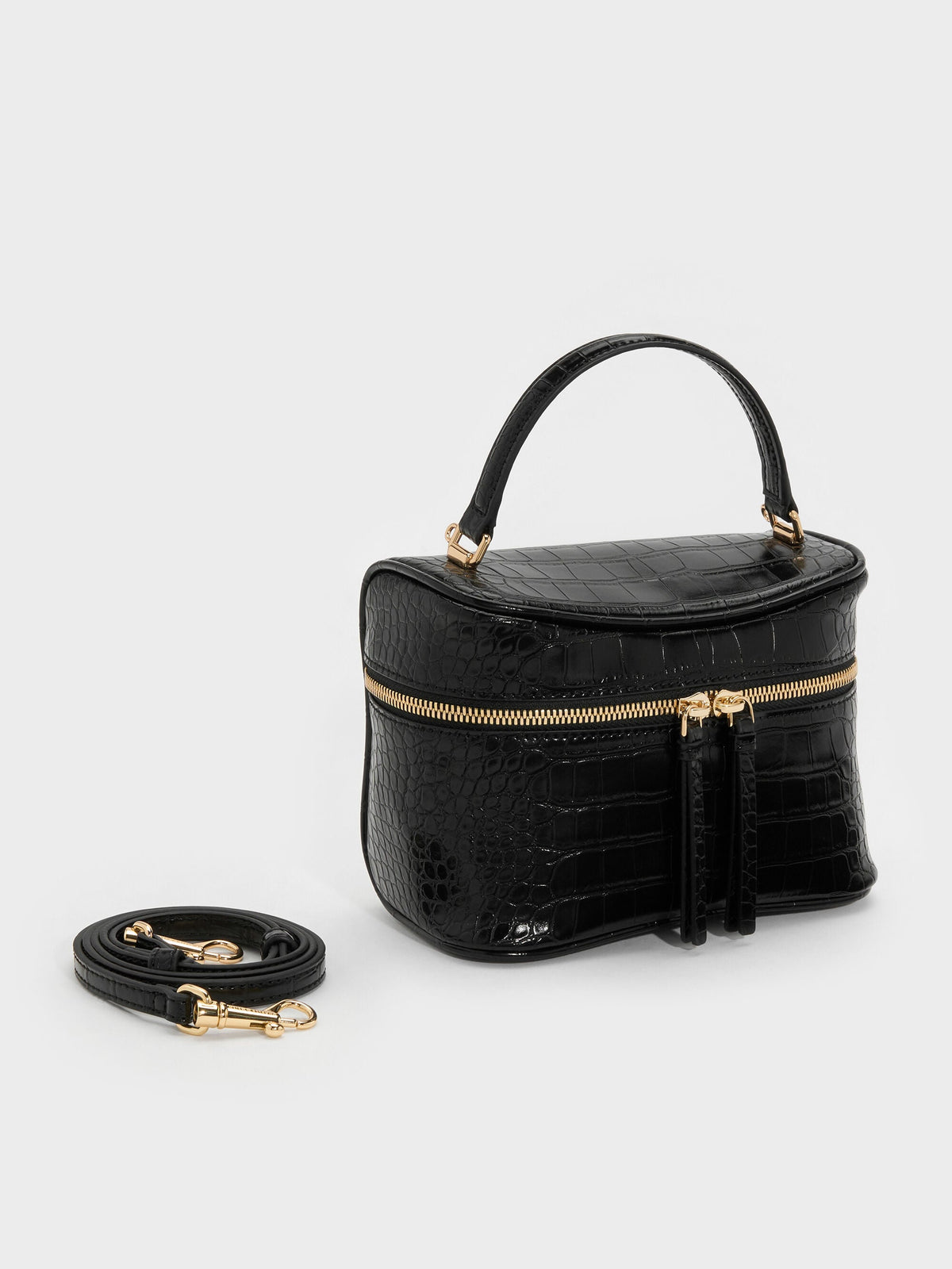 CHARLES & KEITH Best Seller / Pansy Croc-Effect Vanity Bag - Black