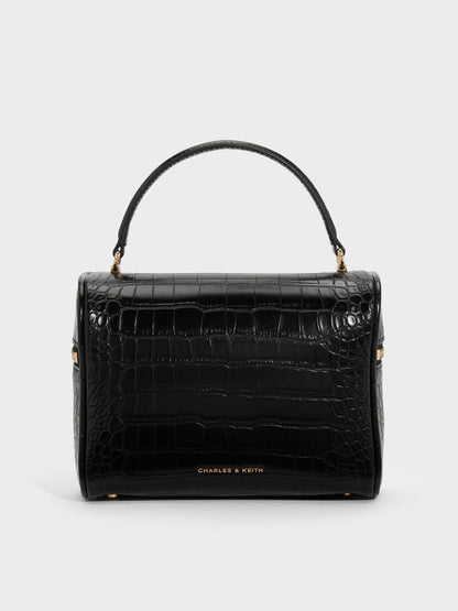 CHARLES & KEITH Best Seller / Pansy Croc-Effect Vanity Bag - Black