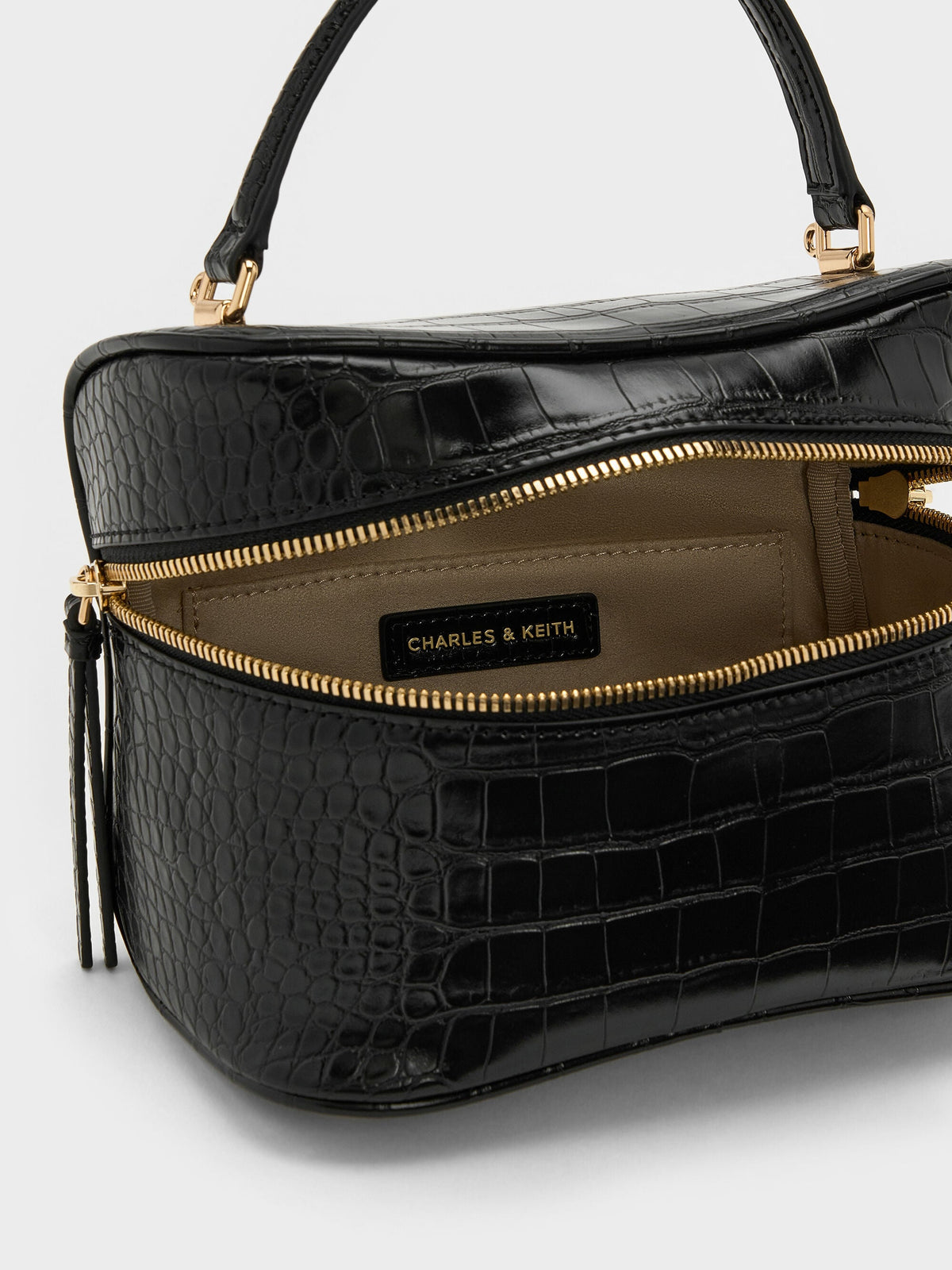 CHARLES & KEITH Best Seller / Pansy Croc-Effect Vanity Bag - Black